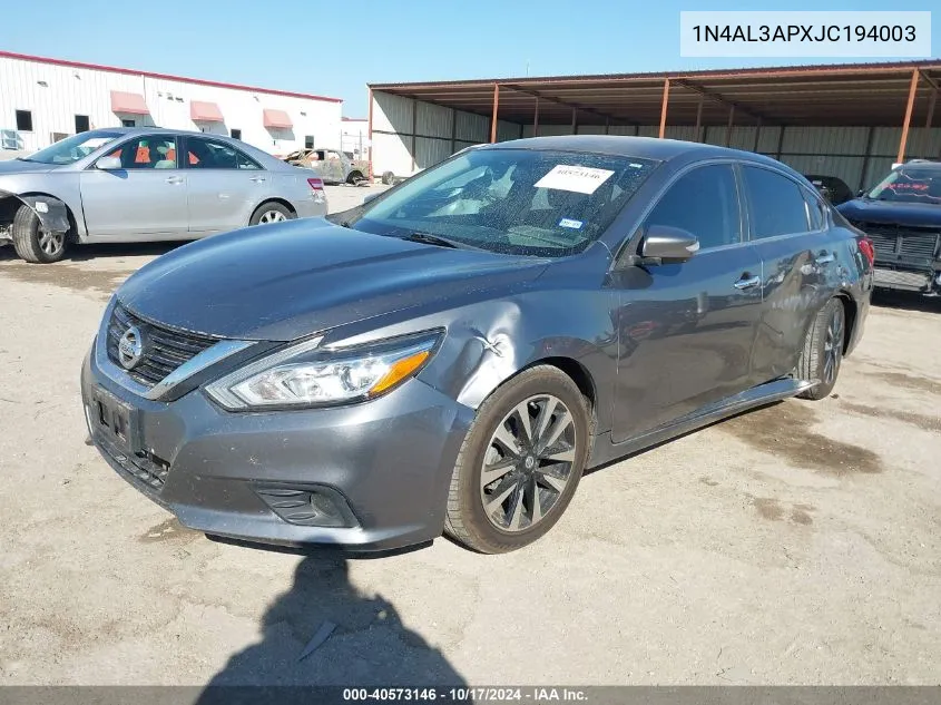 2018 Nissan Altima 2.5/S/Sv/Sl/Sr VIN: 1N4AL3APXJC194003 Lot: 40573146