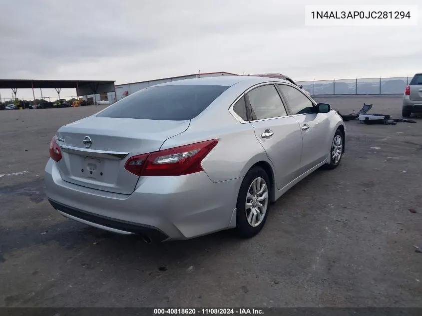 2018 Nissan Altima 2.5 S VIN: 1N4AL3AP0JC281294 Lot: 40818620