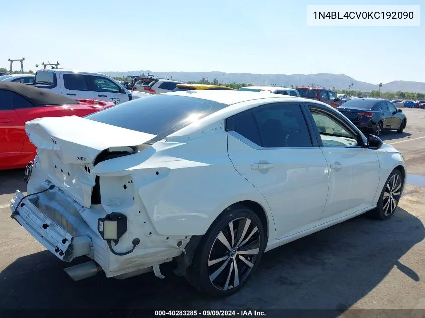 2019 Nissan Altima 2.5 Sr VIN: 1N4BL4CV0KC192090 Lot: 40283285