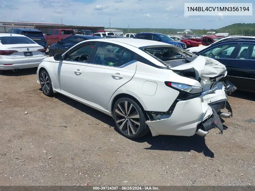 2021 Nissan Altima Sr Fwd VIN: 1N4BL4CV1MN356194 Lot: 39724307