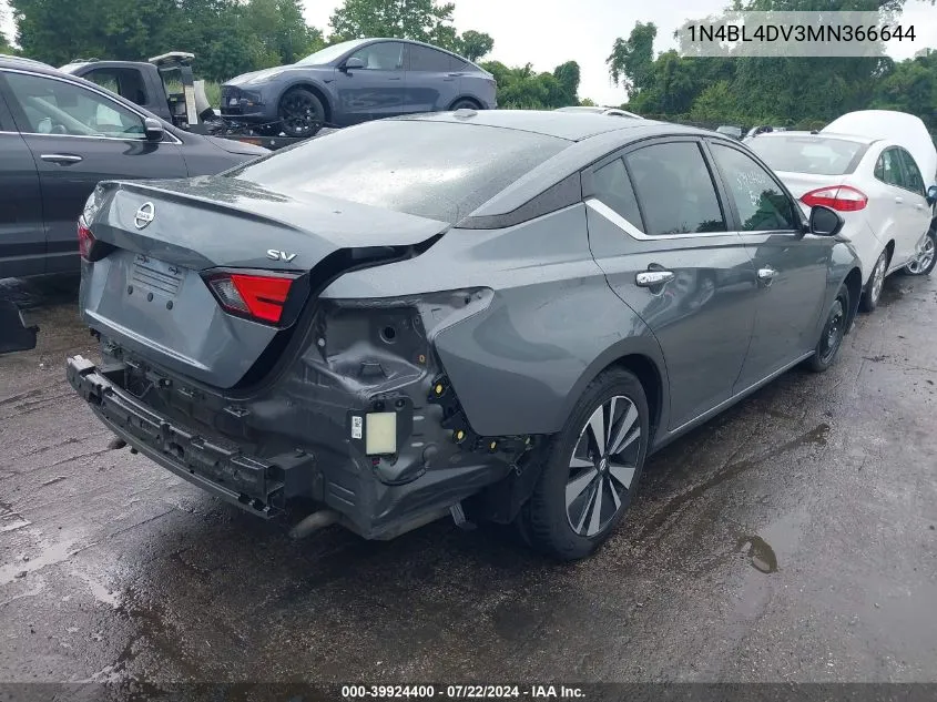 2021 Nissan Altima Sv Fwd VIN: 1N4BL4DV3MN366644 Lot: 39924400