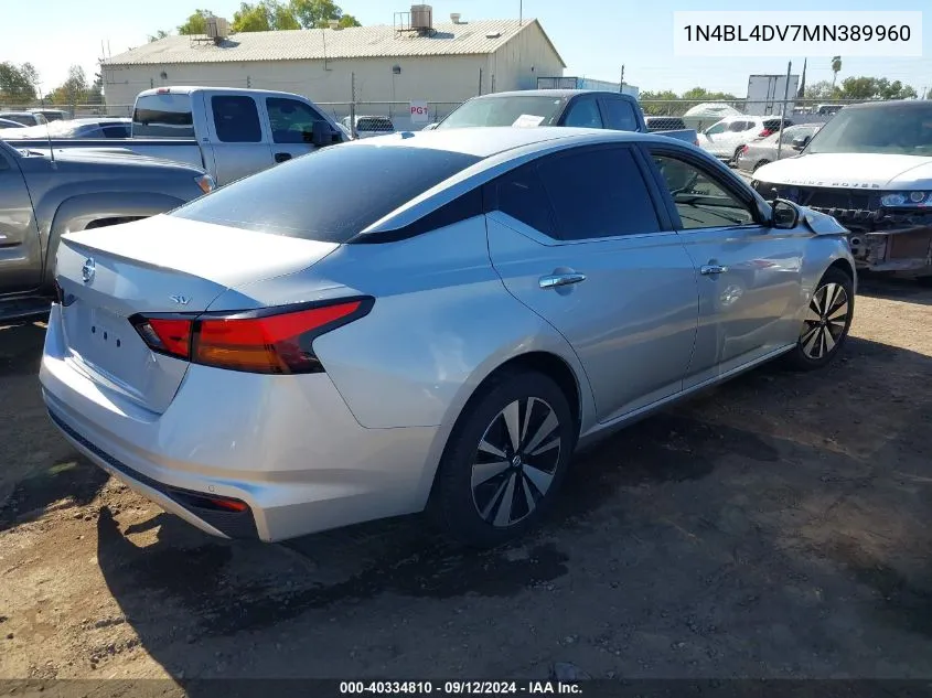 2021 Nissan Altima Sv VIN: 1N4BL4DV7MN389960 Lot: 40334810