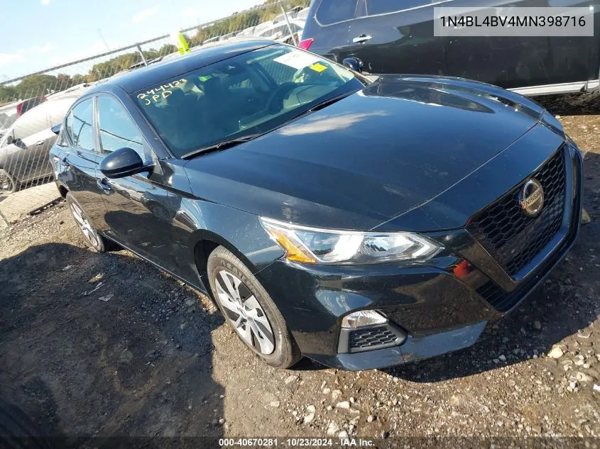 2021 Nissan Altima S Fwd VIN: 1N4BL4BV4MN398716 Lot: 40670281