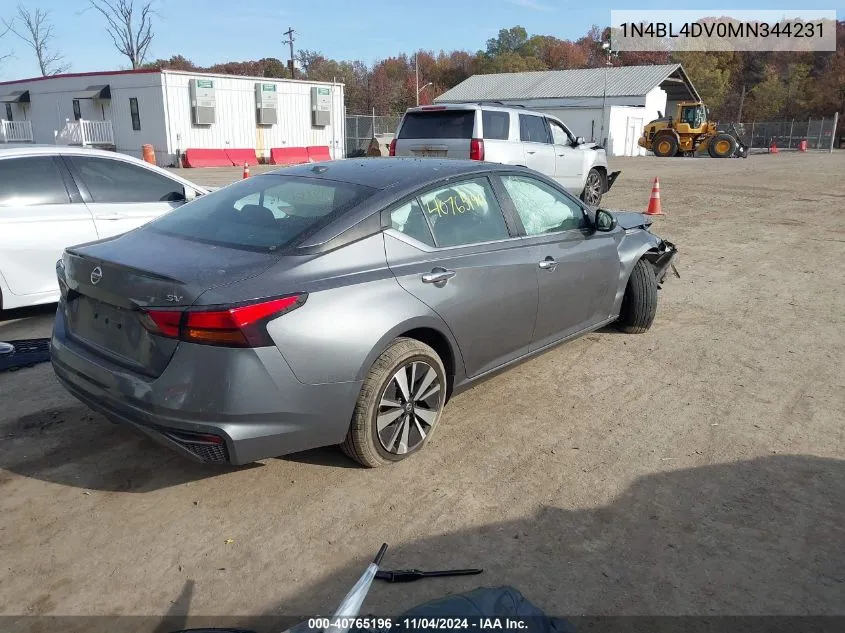 2021 Nissan Altima Sv Fwd VIN: 1N4BL4DV0MN344231 Lot: 40765196