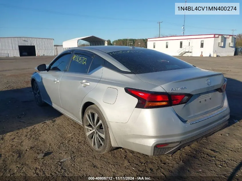 2021 Nissan Altima Sr Fwd VIN: 1N4BL4CV1MN400274 Lot: 40805712