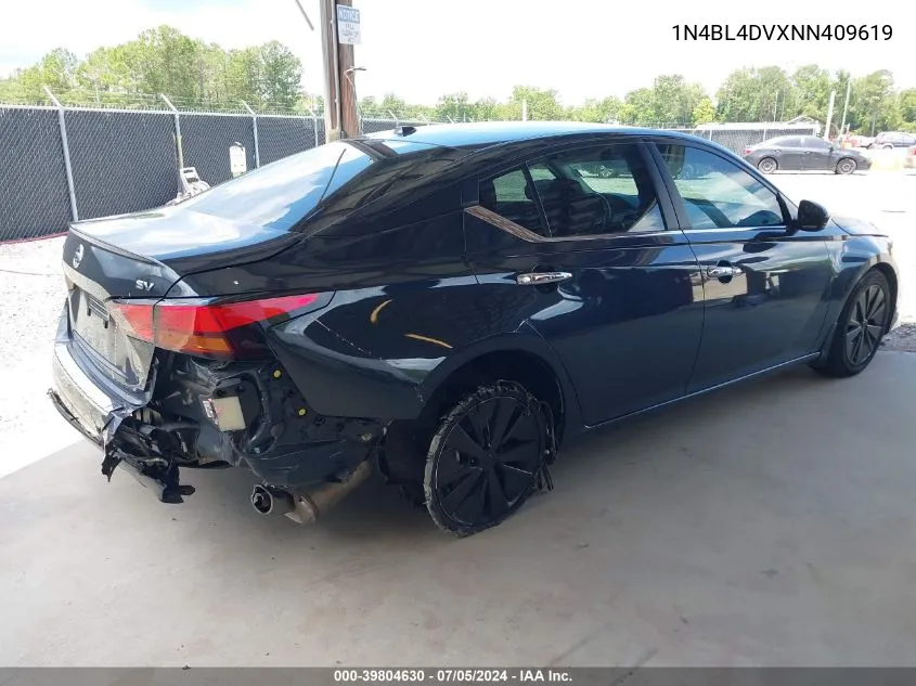 2022 Nissan Altima Sv Fwd VIN: 1N4BL4DVXNN409619 Lot: 39804630