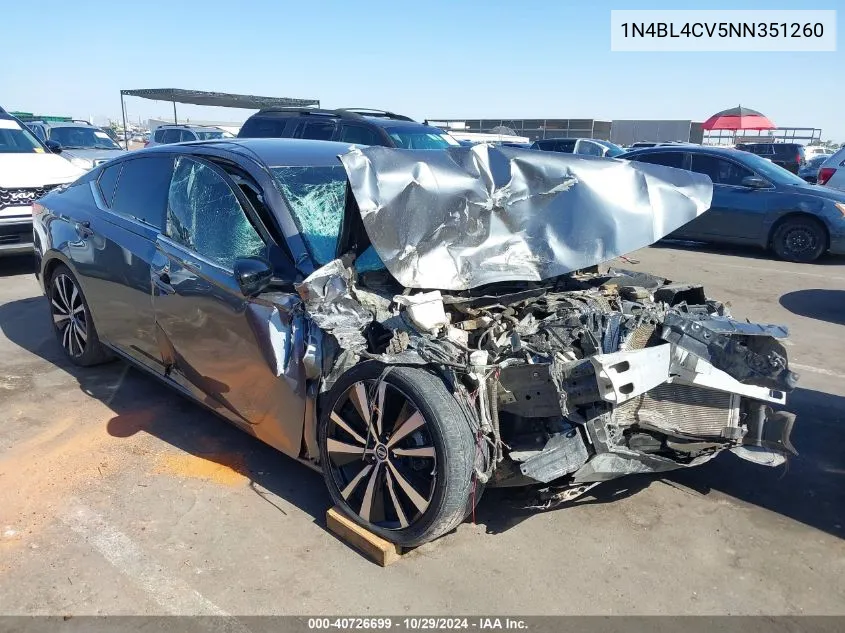 2022 Nissan Altima Sr Fwd VIN: 1N4BL4CV5NN351260 Lot: 40726699