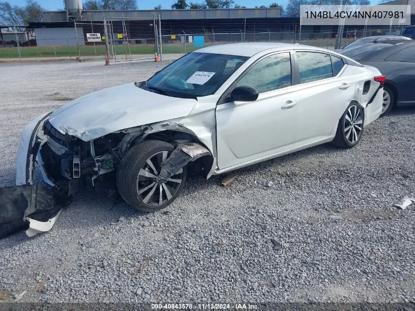 2022 Nissan Altima Sr Fwd VIN: 1N4BL4CV4NN407981 Lot: 40843578