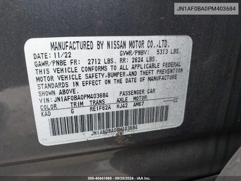 2023 Nissan Ariya Engage VIN: JN1AF0BA0PM403684 Lot: 40441969