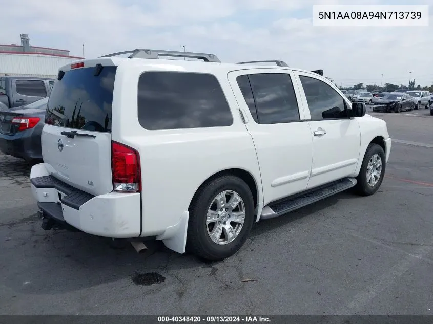 2004 Nissan Armada Se/Le VIN: 5N1AA08A94N713739 Lot: 40348420