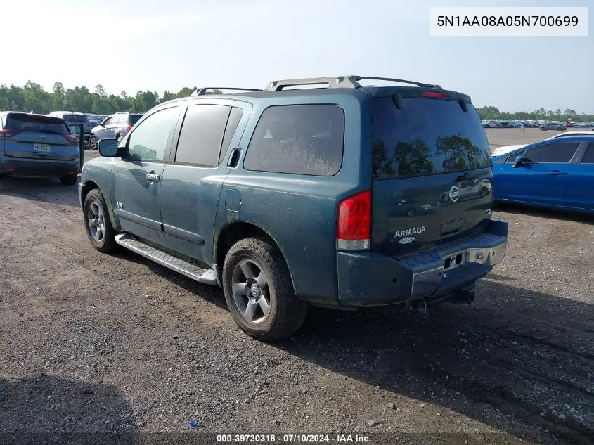 2005 Nissan Armada Se VIN: 5N1AA08A05N700699 Lot: 39720318