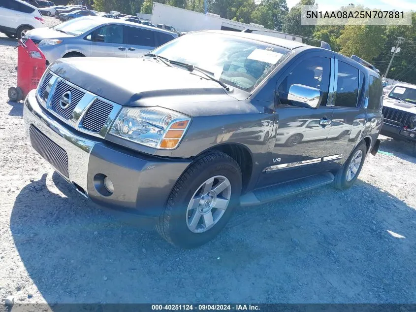 2005 Nissan Armada Se/Le VIN: 5N1AA08A25N707881 Lot: 40251124