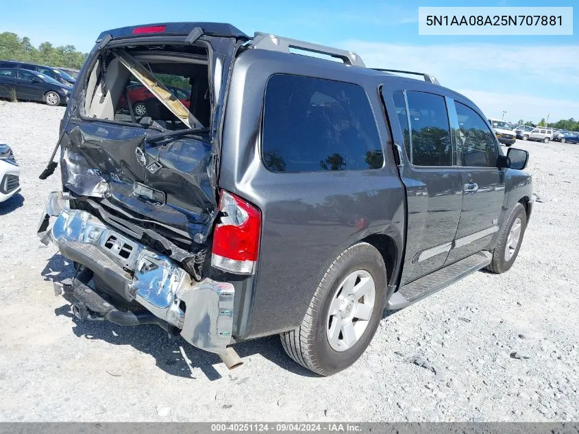 2005 Nissan Armada Se/Le VIN: 5N1AA08A25N707881 Lot: 40251124