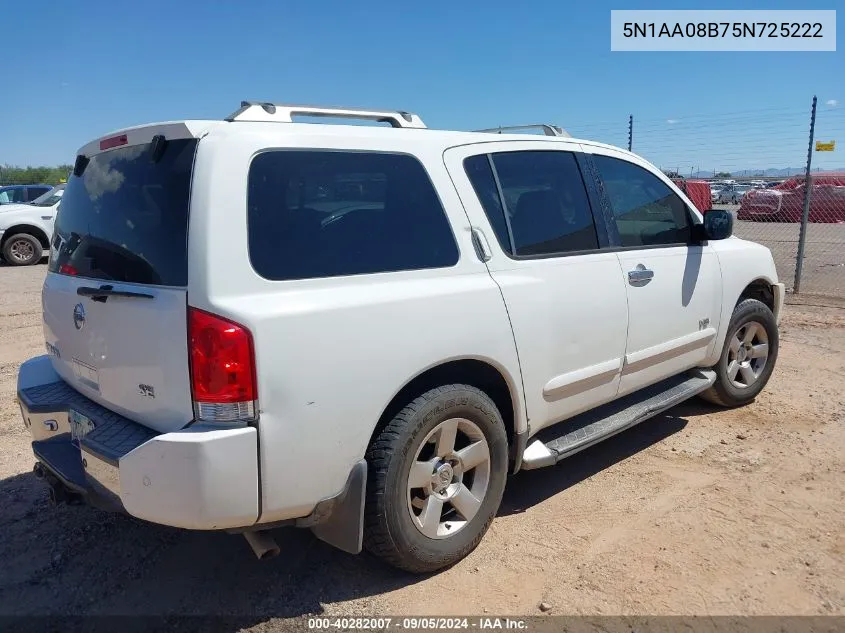 2005 Nissan Armada Se VIN: 5N1AA08B75N725222 Lot: 40282007