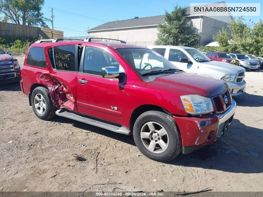 2005 Nissan Armada Se VIN: 5N1AA08B85N724550 Lot: 40316245