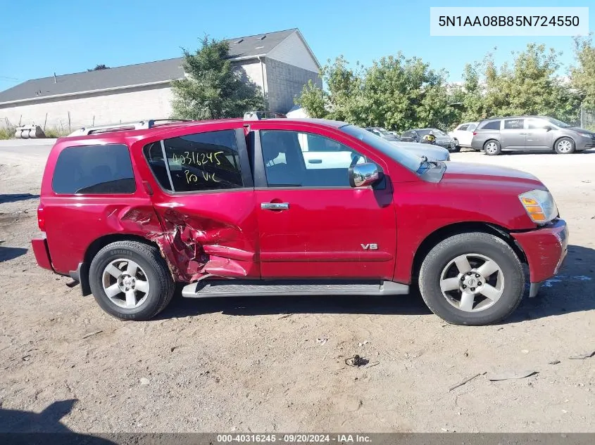 2005 Nissan Armada Se VIN: 5N1AA08B85N724550 Lot: 40316245