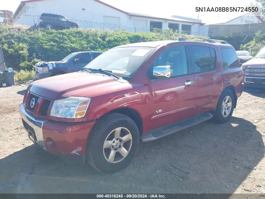 2005 Nissan Armada Se VIN: 5N1AA08B85N724550 Lot: 40316245