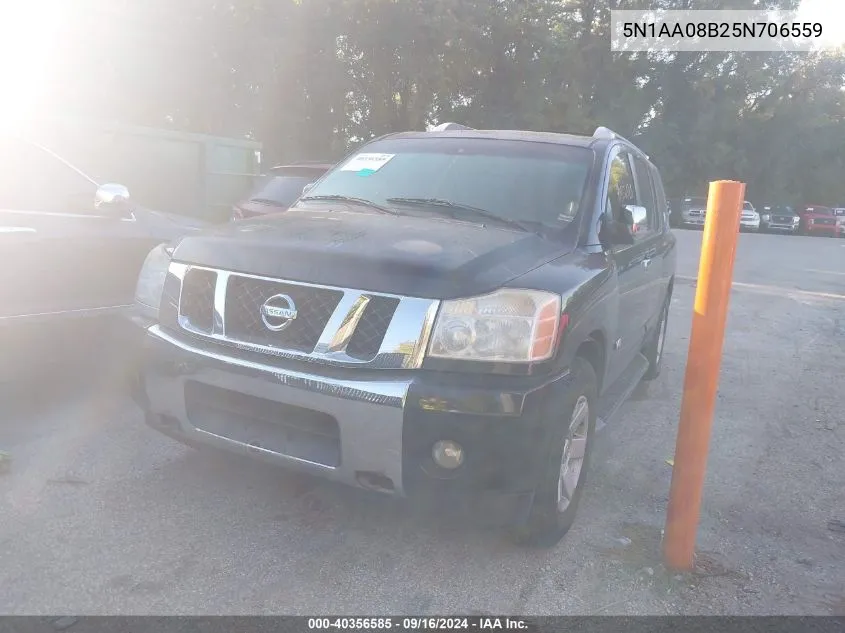 2005 Nissan Armada Le VIN: 5N1AA08B25N706559 Lot: 40356585