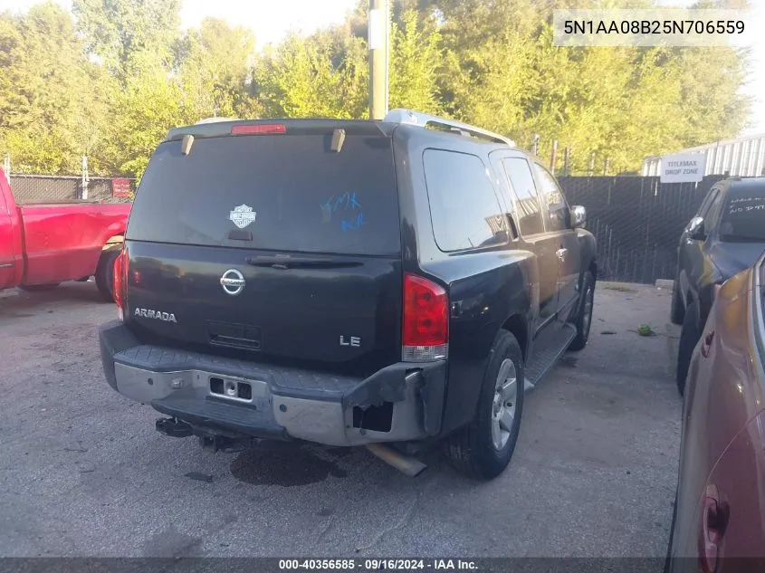 2005 Nissan Armada Le VIN: 5N1AA08B25N706559 Lot: 40356585