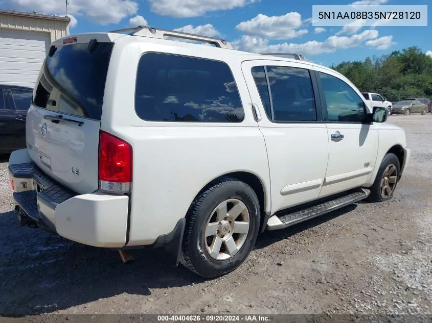 2005 Nissan Armada Le VIN: 5N1AA08B35N728120 Lot: 40404626