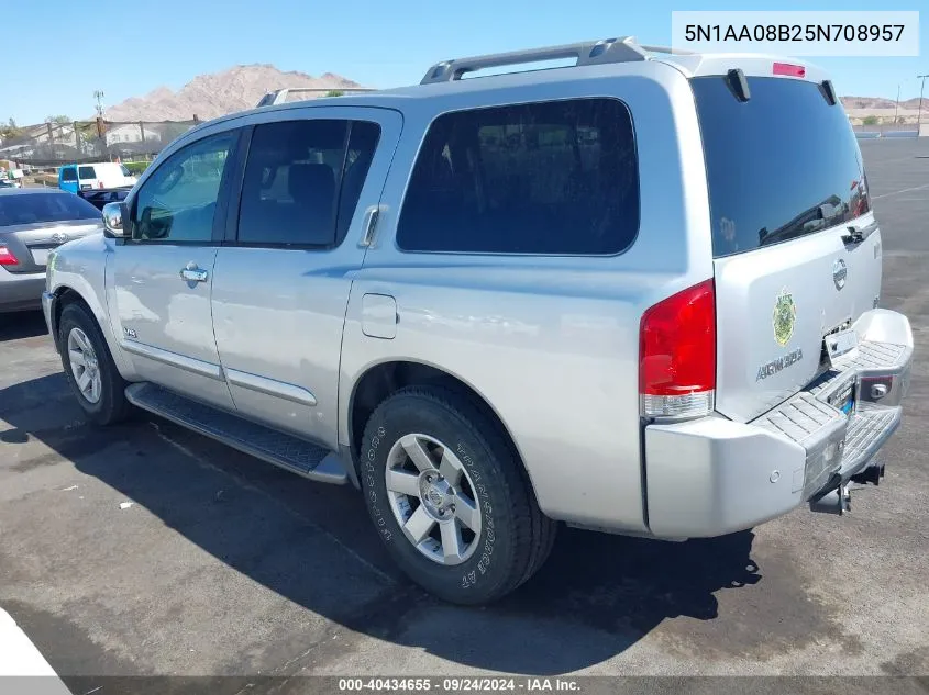 2005 Nissan Armada Le VIN: 5N1AA08B25N708957 Lot: 40434655