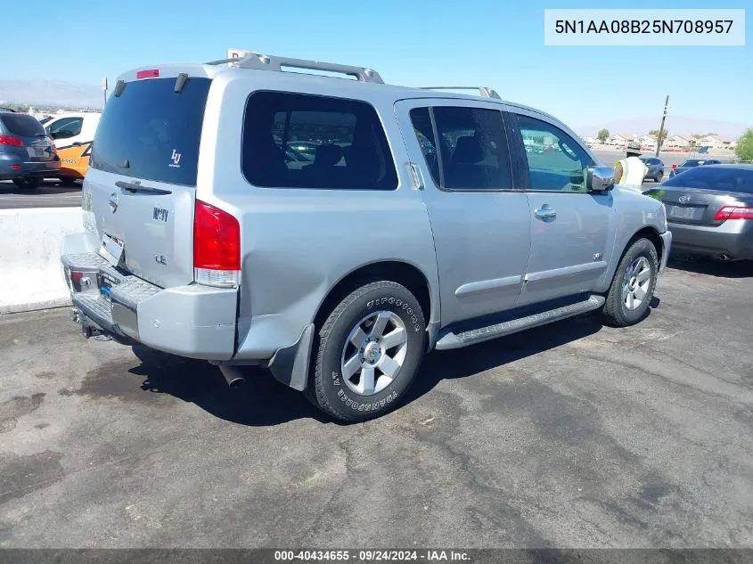 2005 Nissan Armada Le VIN: 5N1AA08B25N708957 Lot: 40434655