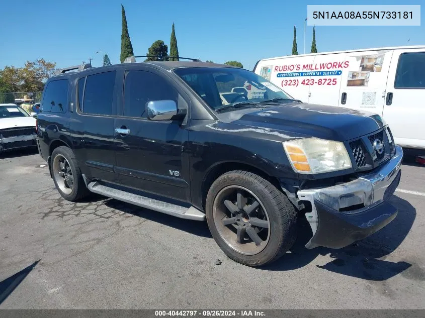 2005 Nissan Armada Se VIN: 5N1AA08A55N733181 Lot: 40442797