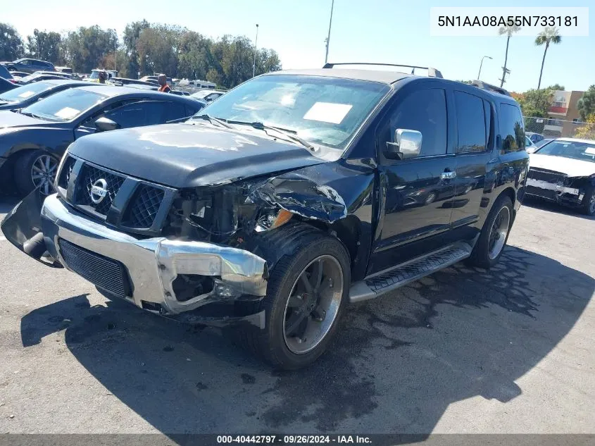 2005 Nissan Armada Se VIN: 5N1AA08A55N733181 Lot: 40442797