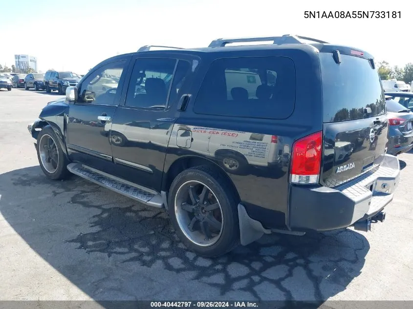 2005 Nissan Armada Se VIN: 5N1AA08A55N733181 Lot: 40442797