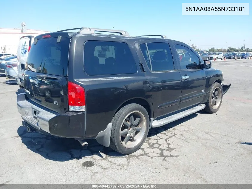 2005 Nissan Armada Se VIN: 5N1AA08A55N733181 Lot: 40442797