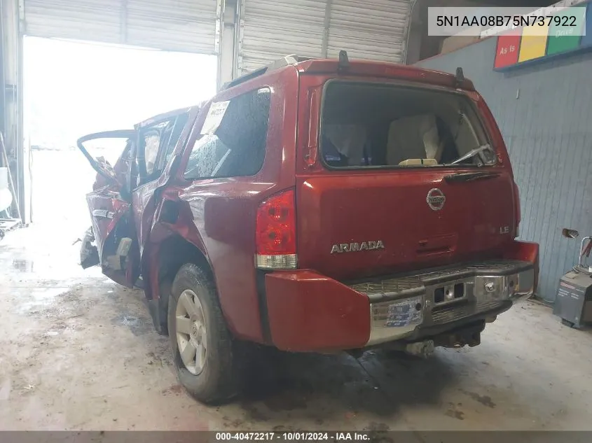 5N1AA08B75N737922 2005 Nissan Armada Se/Le