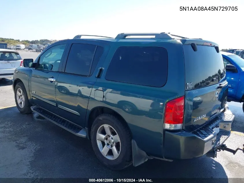 2005 Nissan Armada Se VIN: 5N1AA08A45N729705 Lot: 40612006