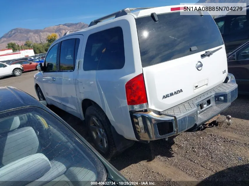 2005 Nissan Armada Le VIN: 5N1AA08B85N704279 Lot: 40632734