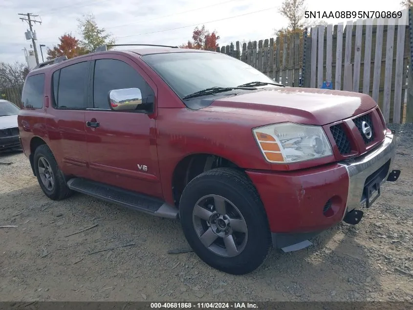 2005 Nissan Armada Se VIN: 5N1AA08B95N700869 Lot: 40681868