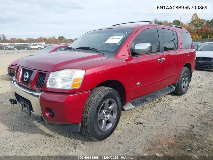 2005 Nissan Armada Se VIN: 5N1AA08B95N700869 Lot: 40681868