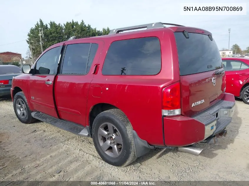 2005 Nissan Armada Se VIN: 5N1AA08B95N700869 Lot: 40681868