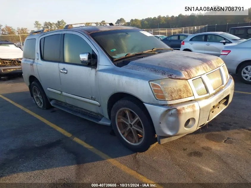 2005 Nissan Armada Se VIN: 5N1AA08A65N708791 Lot: 40739605