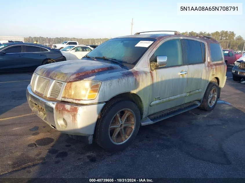 2005 Nissan Armada Se VIN: 5N1AA08A65N708791 Lot: 40739605