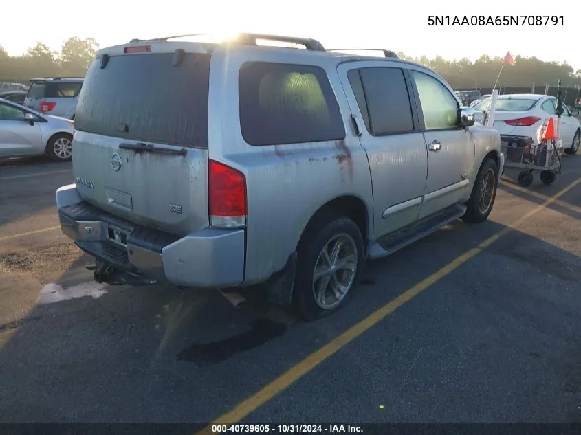 2005 Nissan Armada Se VIN: 5N1AA08A65N708791 Lot: 40739605