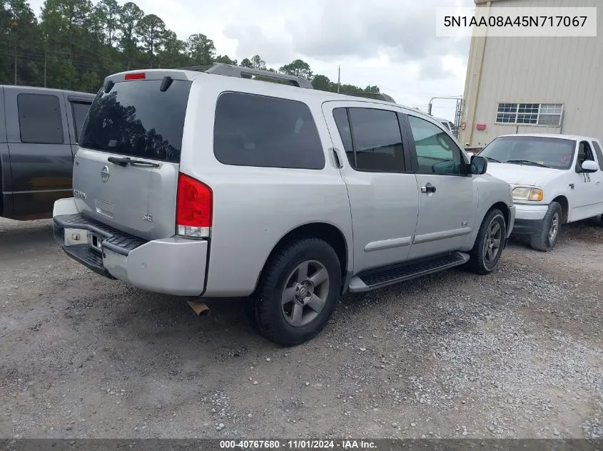 2005 Nissan Armada Se VIN: 5N1AA08A45N717067 Lot: 40767680