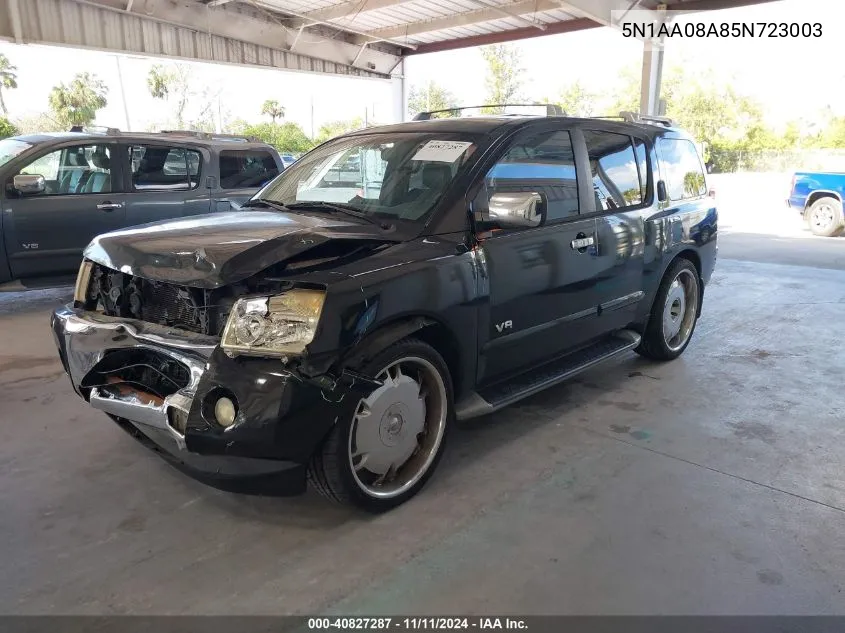 2005 Nissan Armada Le VIN: 5N1AA08A85N723003 Lot: 40827287