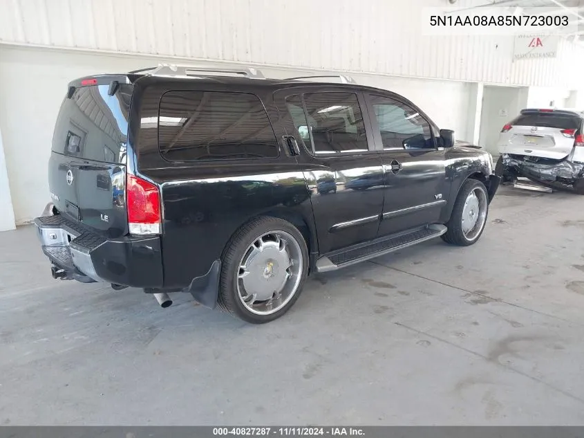 2005 Nissan Armada Le VIN: 5N1AA08A85N723003 Lot: 40827287