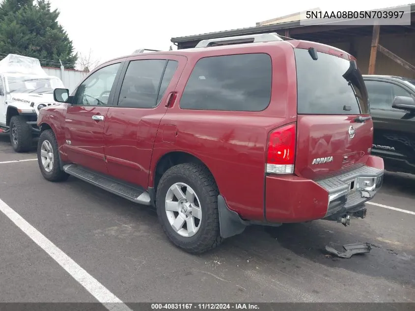 2005 Nissan Armada Le VIN: 5N1AA08B05N703997 Lot: 40831167