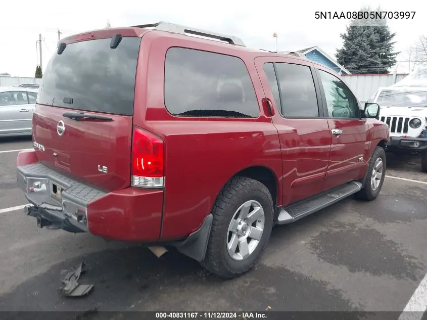 2005 Nissan Armada Le VIN: 5N1AA08B05N703997 Lot: 40831167