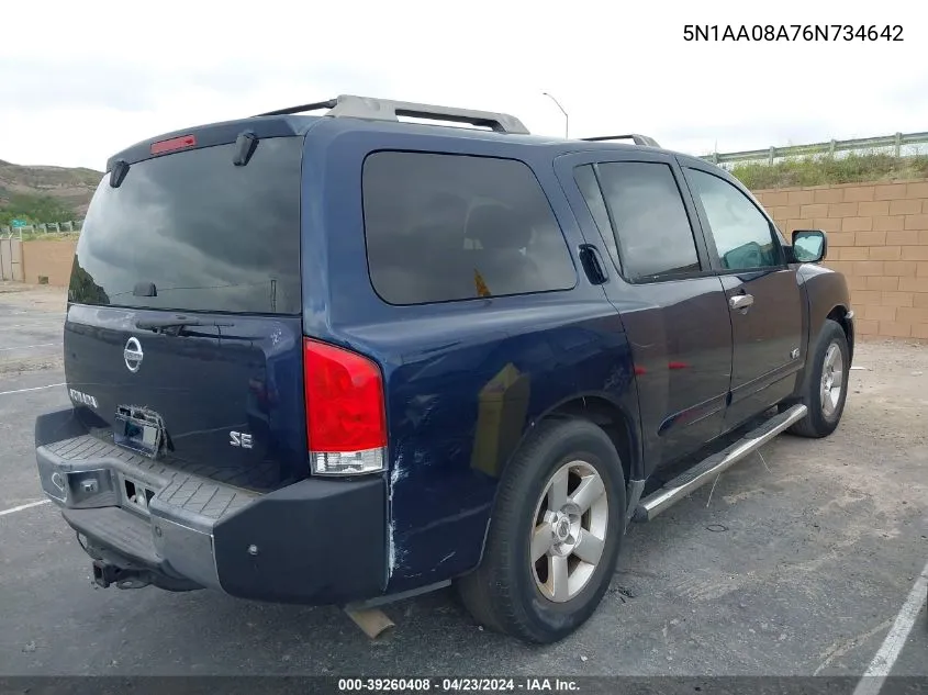 2006 Nissan Armada Se VIN: 5N1AA08A76N734642 Lot: 39260408