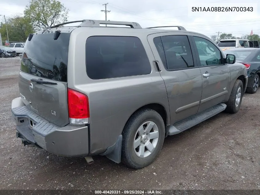 2006 Nissan Armada Le VIN: 5N1AA08B26N700343 Lot: 40420331