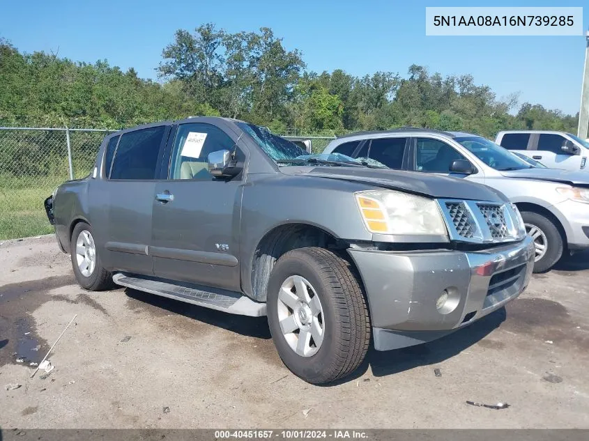 2006 Nissan Armada Se/Le VIN: 5N1AA08A16N739285 Lot: 40451657