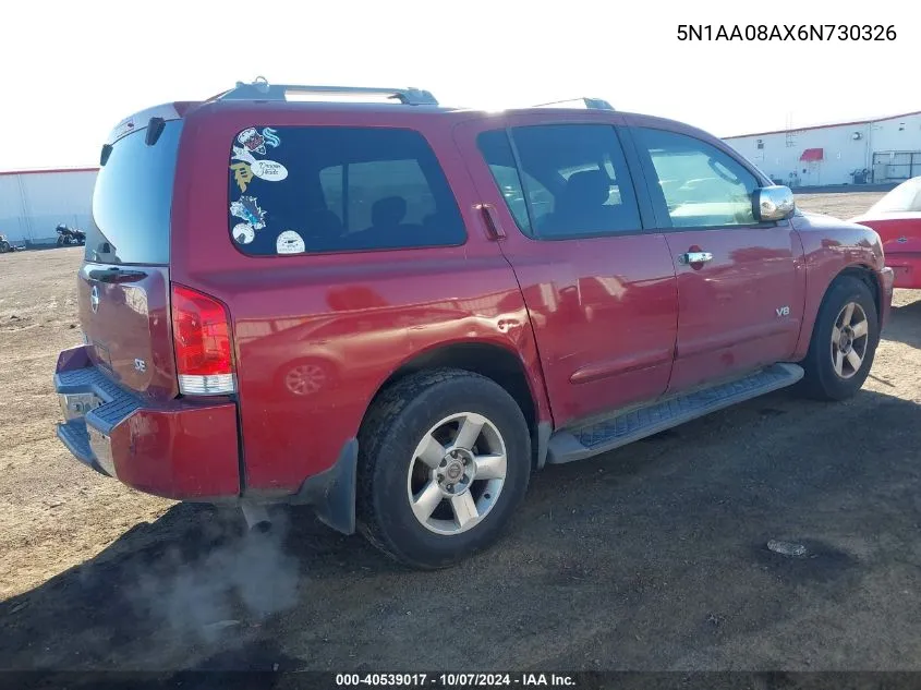 2006 Nissan Armada Se VIN: 5N1AA08AX6N730326 Lot: 40539017