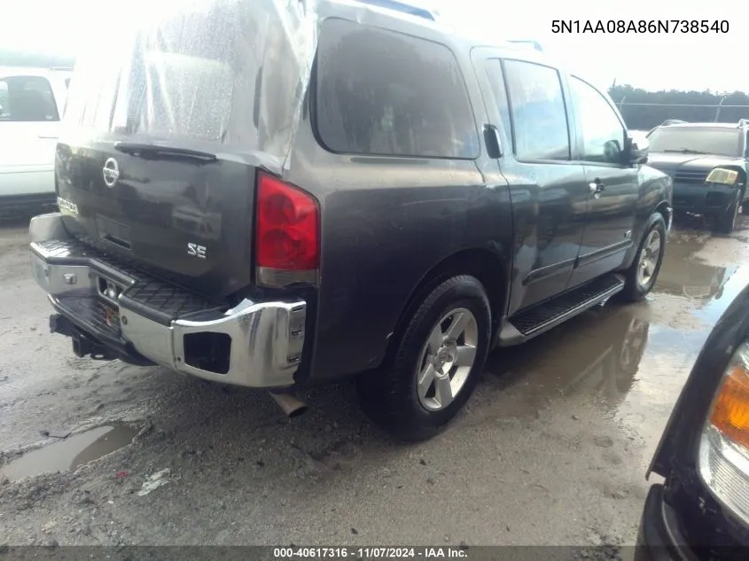 2006 Nissan Armada Se VIN: 5N1AA08A86N738540 Lot: 40617316