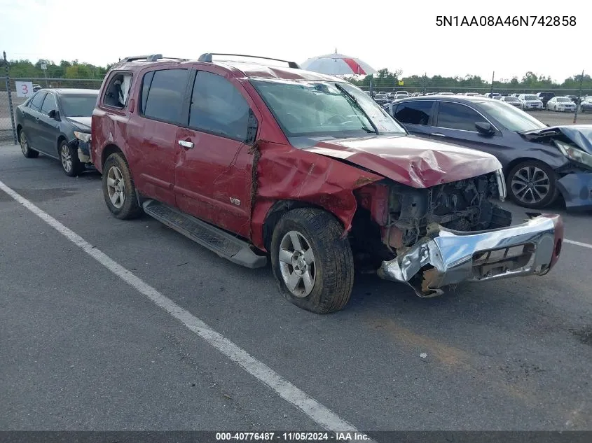 2006 Nissan Armada Se VIN: 5N1AA08A46N742858 Lot: 40776487